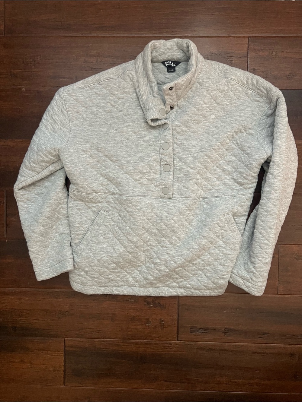 Eddie Bauer Quilted Snap‑Placket Pullover - Light Gray